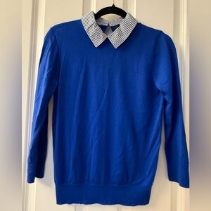J. Crew Royal Blue Sweater with Striped Collar